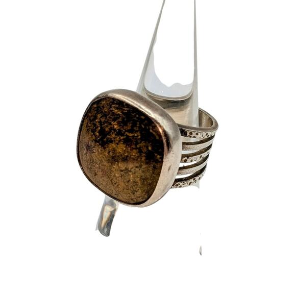 Silpada 925 Sterling Silver Wide Band Bronzite Stone Ring Size 5 - 1.4g - Picture 10 of 11